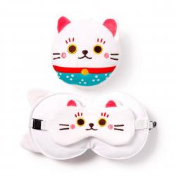 Relaxeazzz Maneki Neko Lucky Cat Plush Travel Pillow & Eye Mask - Nakkepude
